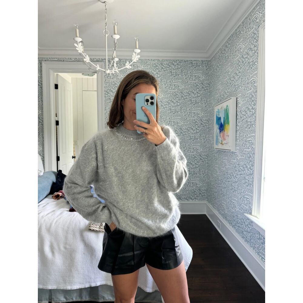 J. Crew Brushed Cashmere Relaxed Crewneck Sweater – Gray